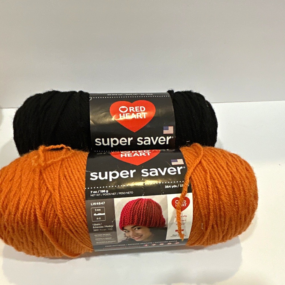 Red Heart Super Saver Acrylic Worsted Yarn Skeins Lot 2 Black & Orange Weight 4